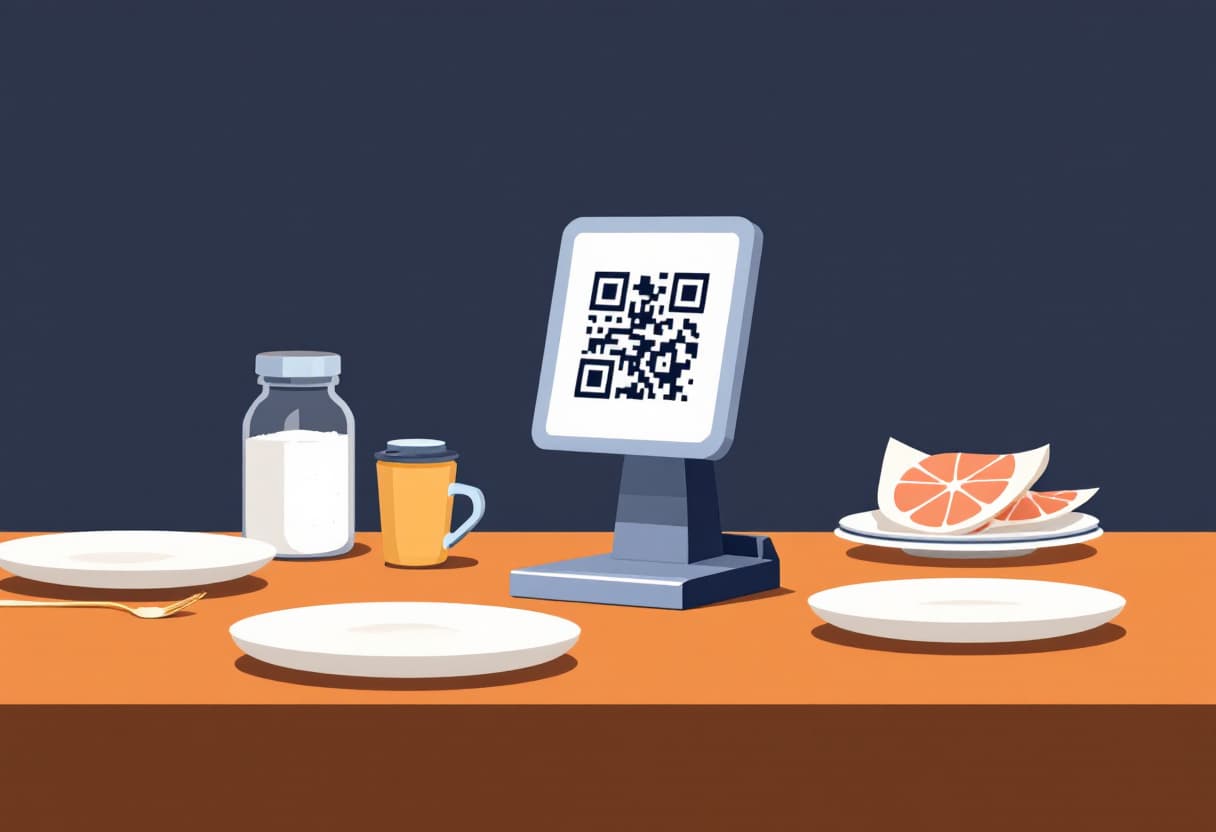 Stojak z kodem QR na stoliku w restauracji