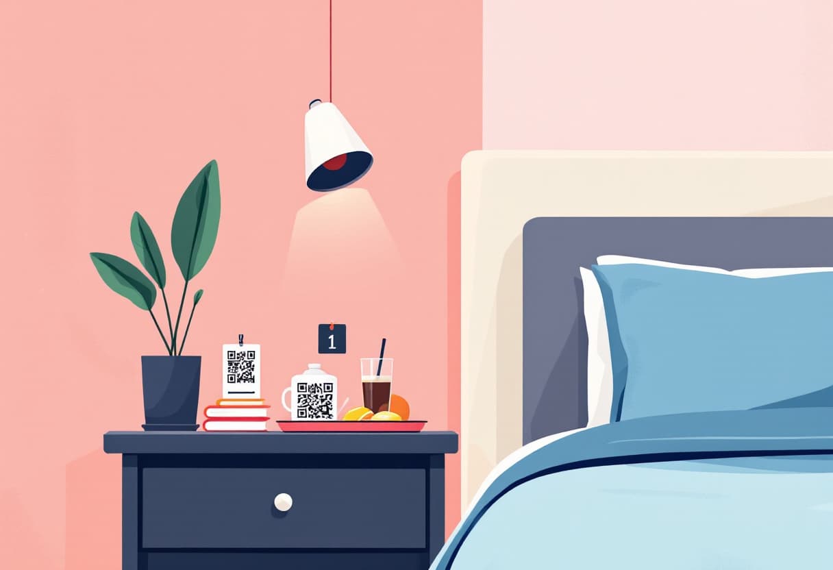 Kod QR z kartą room service w pokoju hotelowym